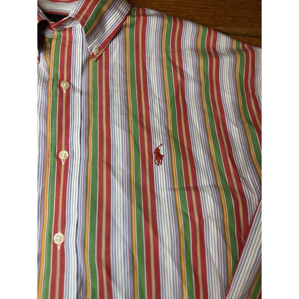 VTG Polo Ralph Lauren Mens Red Multicolor Striped Shirt Size XL Blake Colorful - Picture 2 of 7